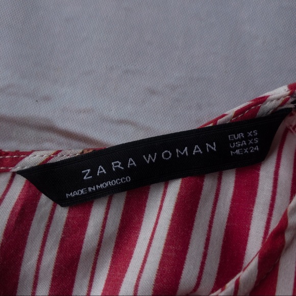 Zara Womens Red Vertical Striped Heron Bird Print Bow with Long Sleeve Blouse XS - Picture 8 of 12
